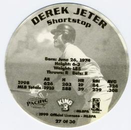 1999 Pacific King B Discs #27 Derek Jeter Back