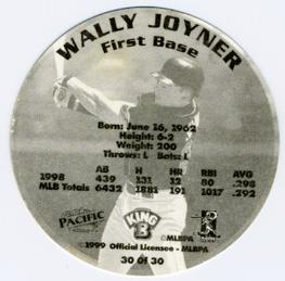 1999 Pacific King B Discs #30 Wally Joyner Back