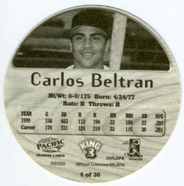 2000 Pacific King B Discs #4 Carlos Beltran Back