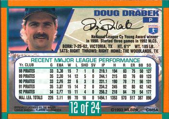 1993 Duracell Power Players I #12 Doug Drabek Back