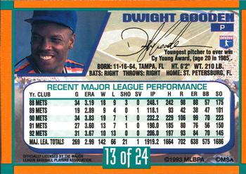 1993 Duracell Power Players I #13 Dwight Gooden Back