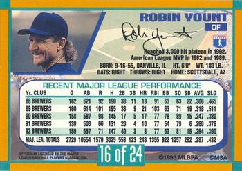 1993 Duracell Power Players I #16 Robin Yount Back