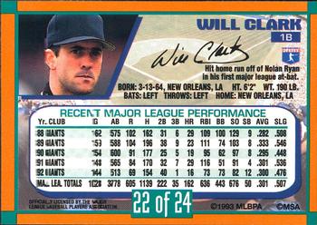 1993 Duracell Power Players I #22 Will Clark Back