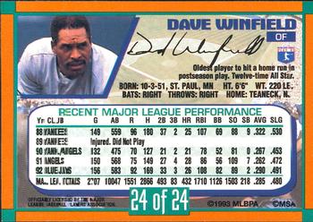 1993 Duracell Power Players I #24 Dave Winfield Back