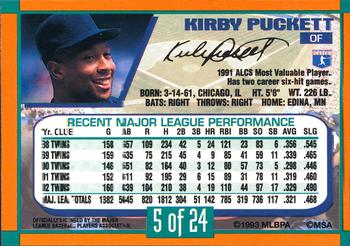 1993 Duracell Power Players I #5 Kirby Puckett Back