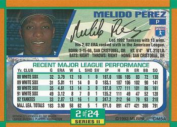 1993 Duracell Power Players II #2 Melido Perez Back