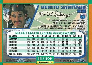 1993 Duracell Power Players II #10 Benito Santiago Back