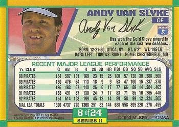 1993 Duracell Power Players II #8 Andy Van Slyke Back