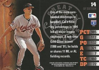 1995 Leaf - Great Gloves #14 Cal Ripken Jr.  Back