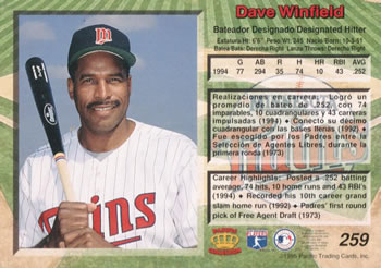 1995 Pacific #259 Dave Winfield Back