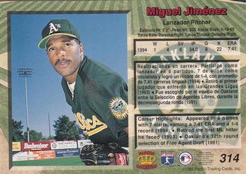 1995 Pacific #314 Miguel Jimenez Back