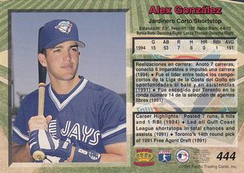 1995 Pacific #444 Alex Gonzalez Back