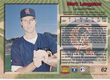 1995 Pacific #62 Mark Langston Back
