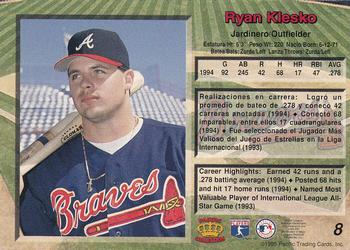 1995 Pacific #8 Ryan Klesko Back