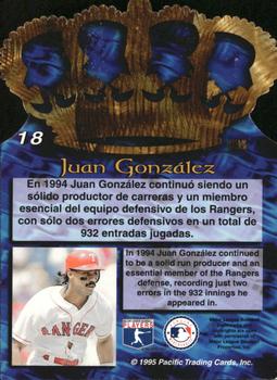 1995 Pacific - Gold Crown Die Cuts #18 Juan Gonzalez Back