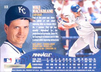 1995 Pinnacle #113 Mike Macfarlane Back