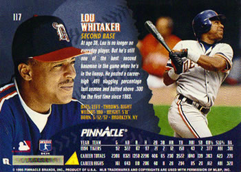 1995 Pinnacle #117 Lou Whitaker Back