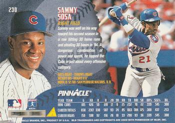 1995 Pinnacle #230 Sammy Sosa Back