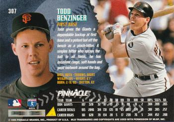 1995 Pinnacle #307 Todd Benzinger Back