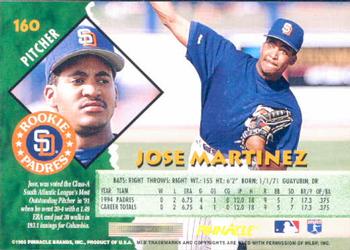 1995 Pinnacle #160 Jose Martinez Back