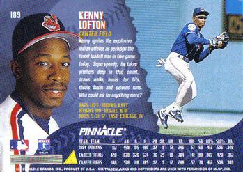 1995 Pinnacle #189 Kenny Lofton Back