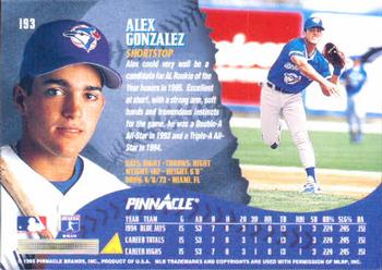 1995 Pinnacle #193 Alex Gonzalez Back