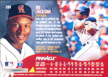 1995 Pinnacle #208 Bo Jackson Back