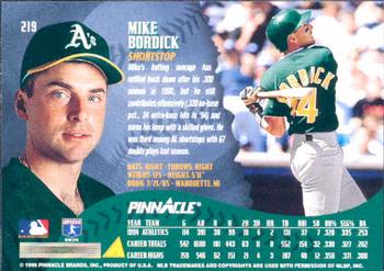 1995 Pinnacle #219 Mike Bordick Back