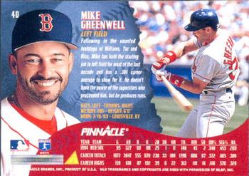 1995 Pinnacle #40 Mike Greenwell Back