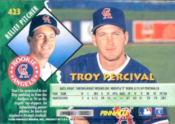 1995 Pinnacle #423 Troy Percival Back