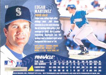 1995 Pinnacle #97 Edgar Martinez Back