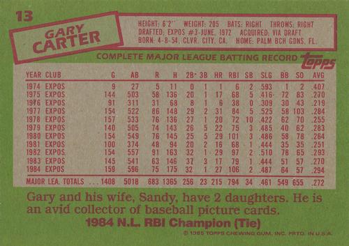 1985 Topps Super #13 Gary Carter Back