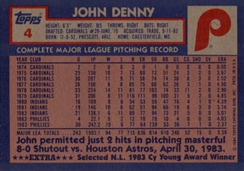 1984 Topps Super #4 John Denny Back