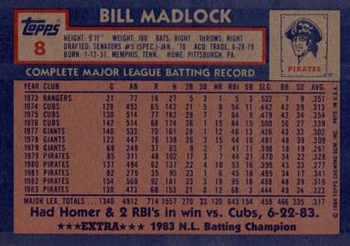 1984 Topps Super #8 Bill Madlock Back