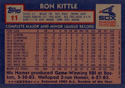 1984 Topps Super #11 Ron Kittle Back