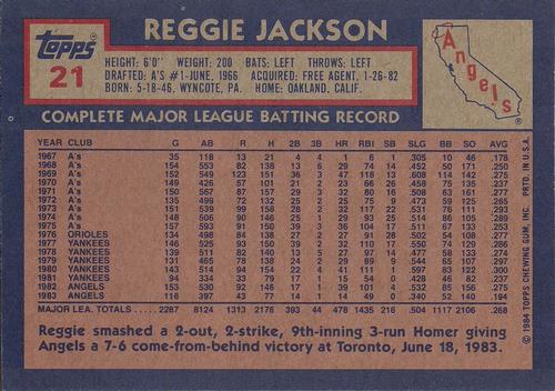 1984 Topps Super #21 Reggie Jackson Back