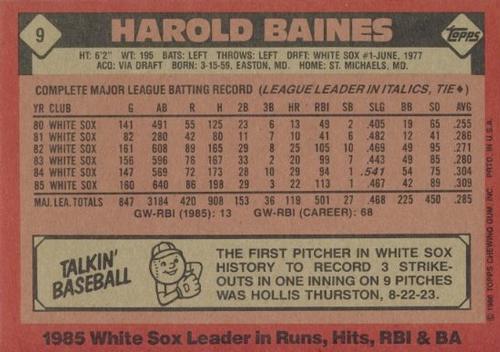 1986 Topps Super #9 Harold Baines Back