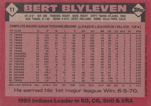 1986 Topps Super #11 Bert Blyleven Back