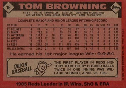 1986 Topps Super #16 Tom Browning Back