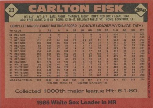 1986 Topps Super #23 Carlton Fisk Back