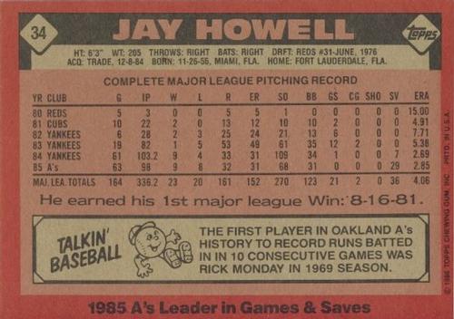 1986 Topps Super #34 Jay Howell Back