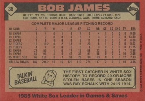 1986 Topps Super #36 Bob James Back