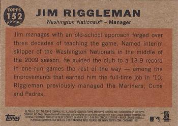 2011 Topps Heritage #152 Jim Riggleman Back
