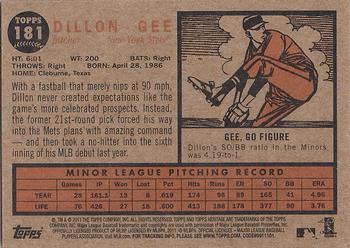 2011 Topps Heritage #181 Dillon Gee Back