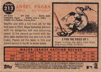 2011 Topps Heritage #213 Angel Pagan Back