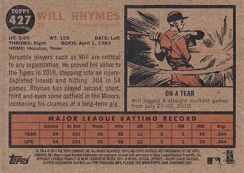 2011 Topps Heritage #427 Will Rhymes Back