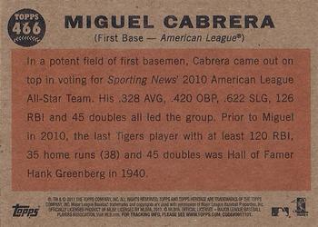 2011 Topps Heritage #466 Miguel Cabrera Back