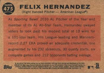2011 Topps Heritage #475 Felix Hernandez Back