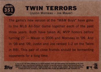 2011 Topps Heritage #351 Twin Terrors (Justin Morneau / Joe Mauer) Back