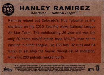 2011 Topps Heritage #393 Hanley Ramirez Back